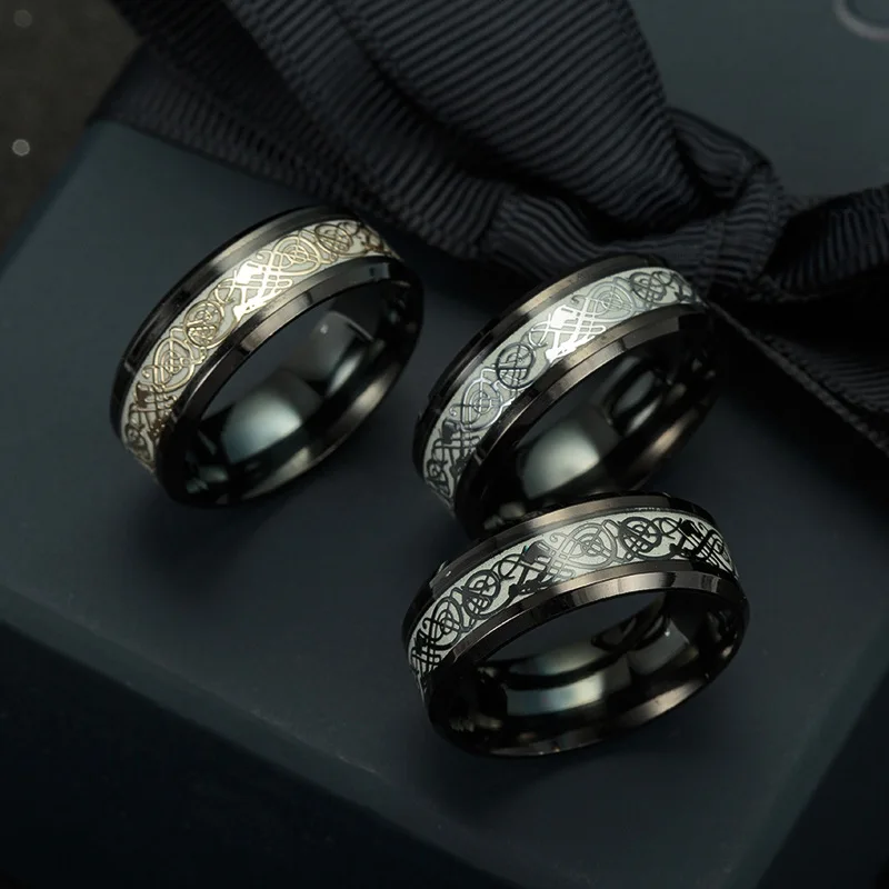 

Popular Titanium Ornament Plated Black Noctilucent Dragon Design Ring Fluorescent New Style Jewelry Halloween Gift