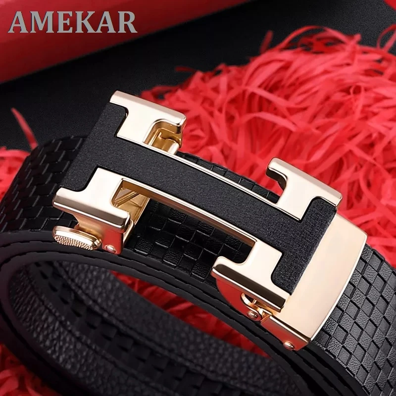 

Male leather belt fashion tide shaped automatic buckle young male pure leather belt pants
