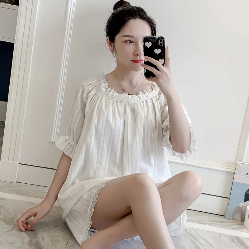 

2pcs Sleep Set Cotton Women Pajamas Suit Intimate Lingerie Short Sleeve Homewear 2021 Summer New Pyjamas Lace Nightwear