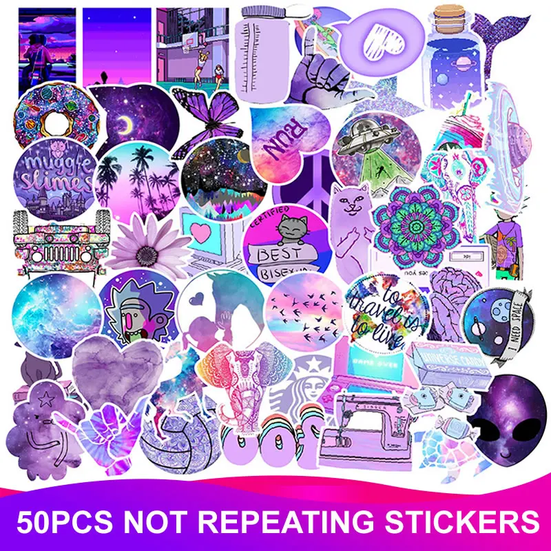 Водонепроницаемый мультфильм Фиолетовый наклейки чемодан для скейтборда гитара