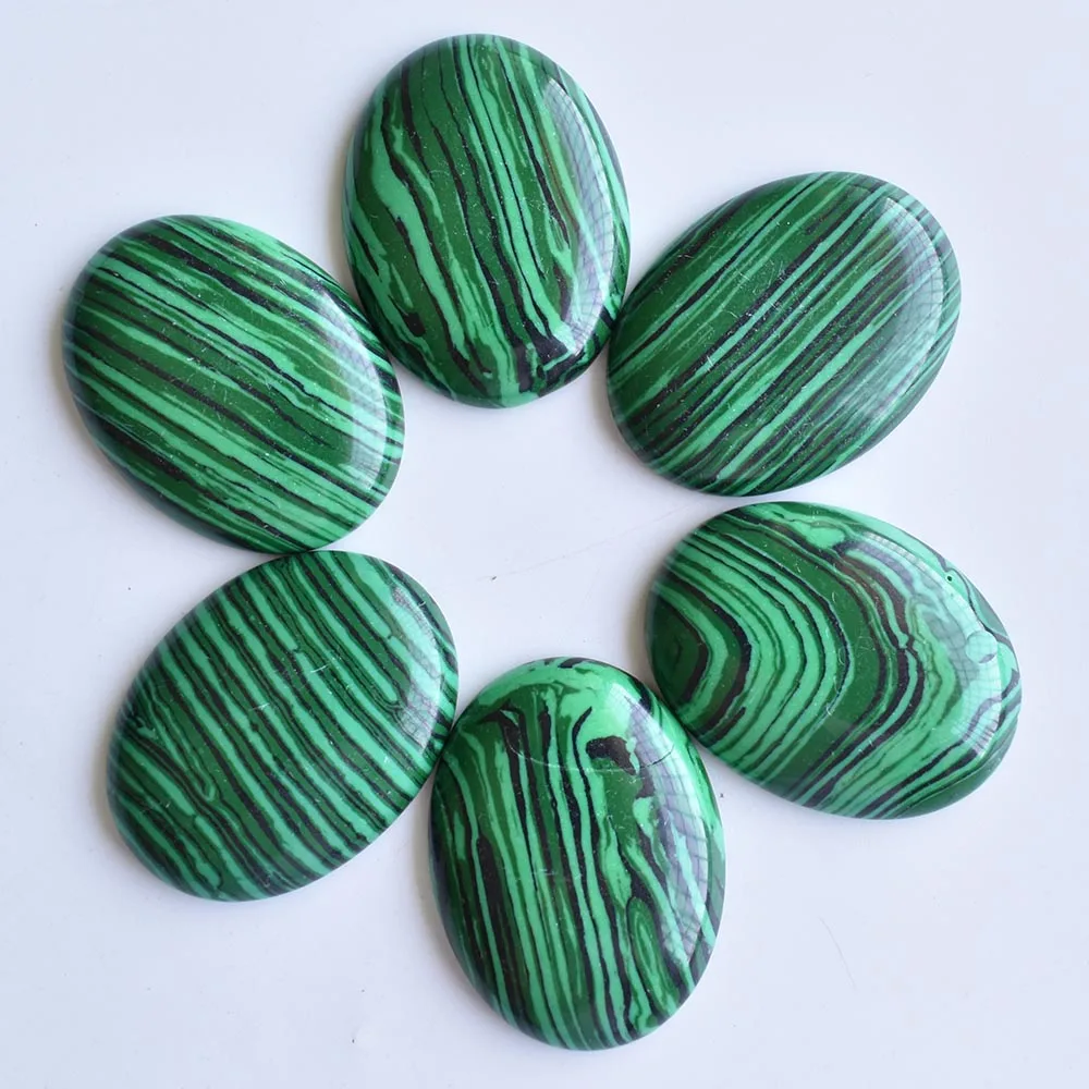 

Wholesale 6pcs/lot good quality malachite stone Oval CAB CABOCHON 30x40mm charms beads for Diy jewelry making free shipping