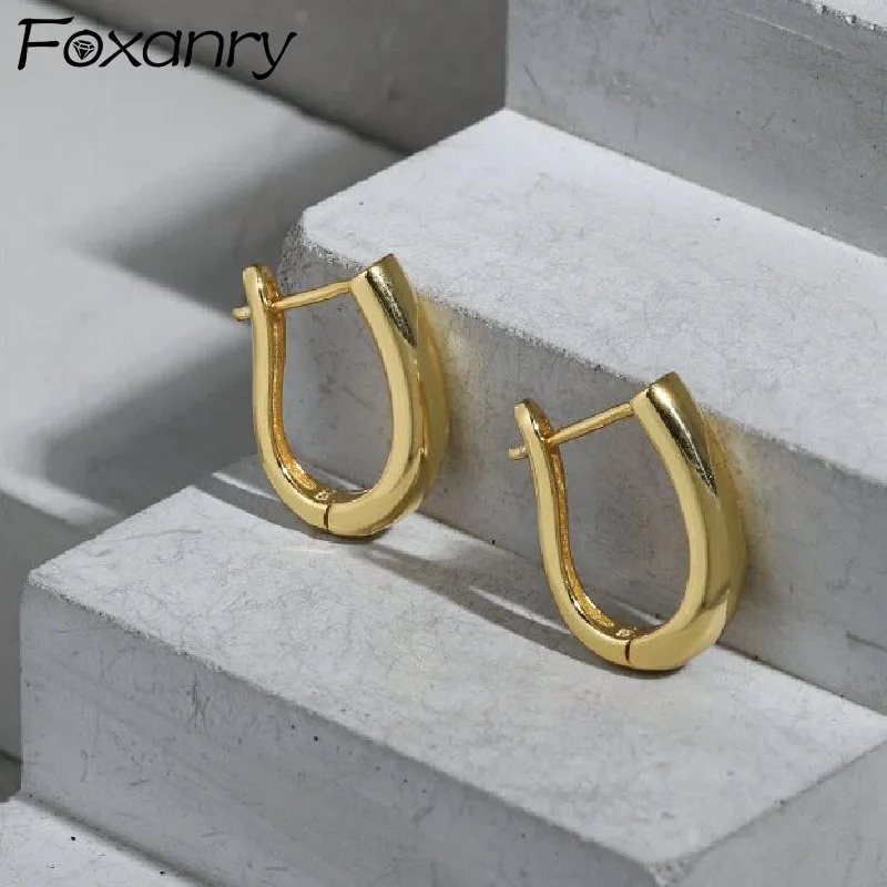 

Серьги FOXANRY из стерлингового серебра 925 пробы с защитой от аллергии, Новые Модные Элегантные винтажные простые U-образные дизайнерские украш...