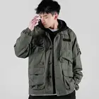 Куртка мужская Осенняя армейского зеленого цвета с множеством карманов