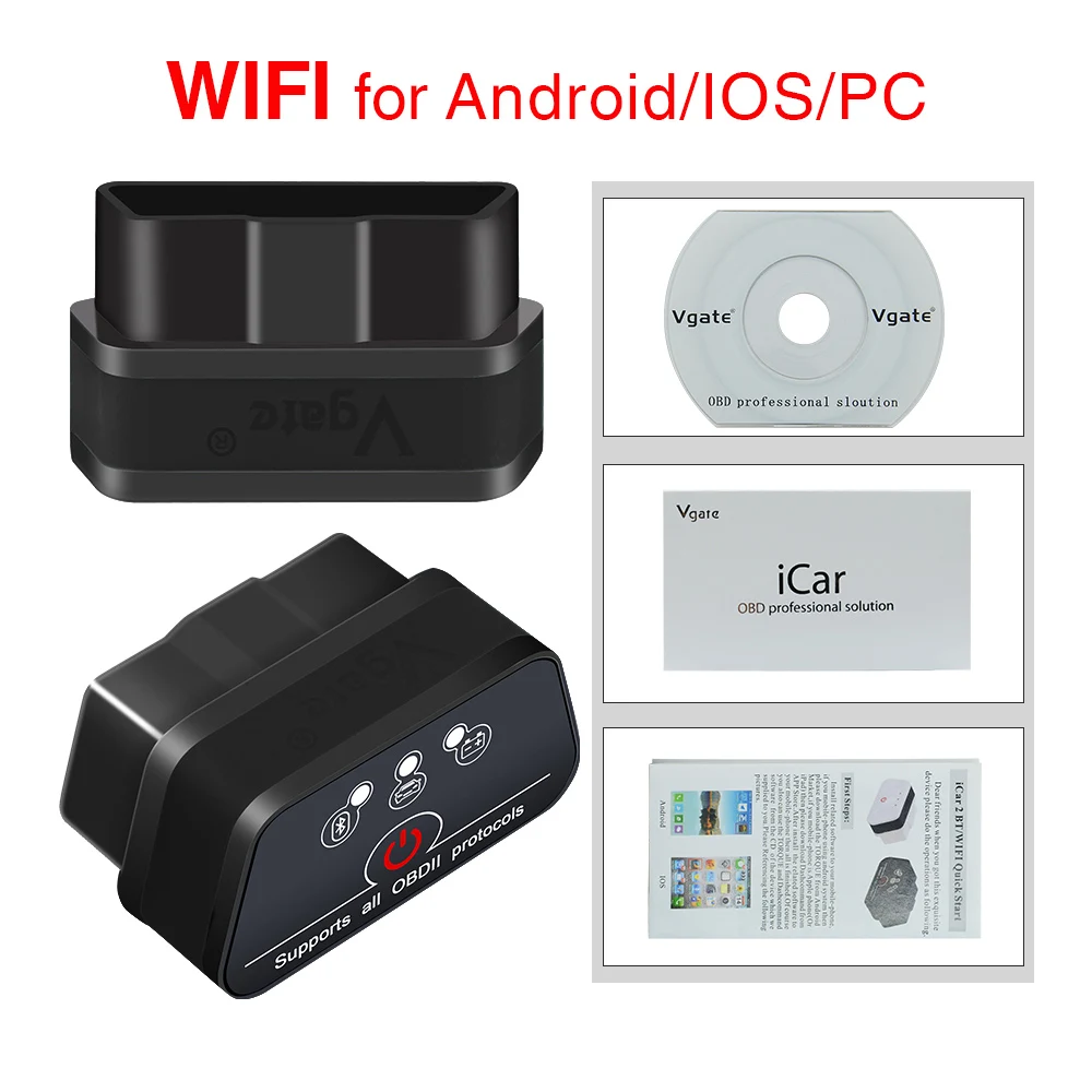 iCar2 wifi Vgate iCar2 ELM 327 Автомобильный диагностический OBD OBD2 сканер Bluetooth адаптер elm327 odb2 OBDII считыватель кодов PK elm327 V1.5 PIC18F25K80 - Цвет: iCar2 wifi