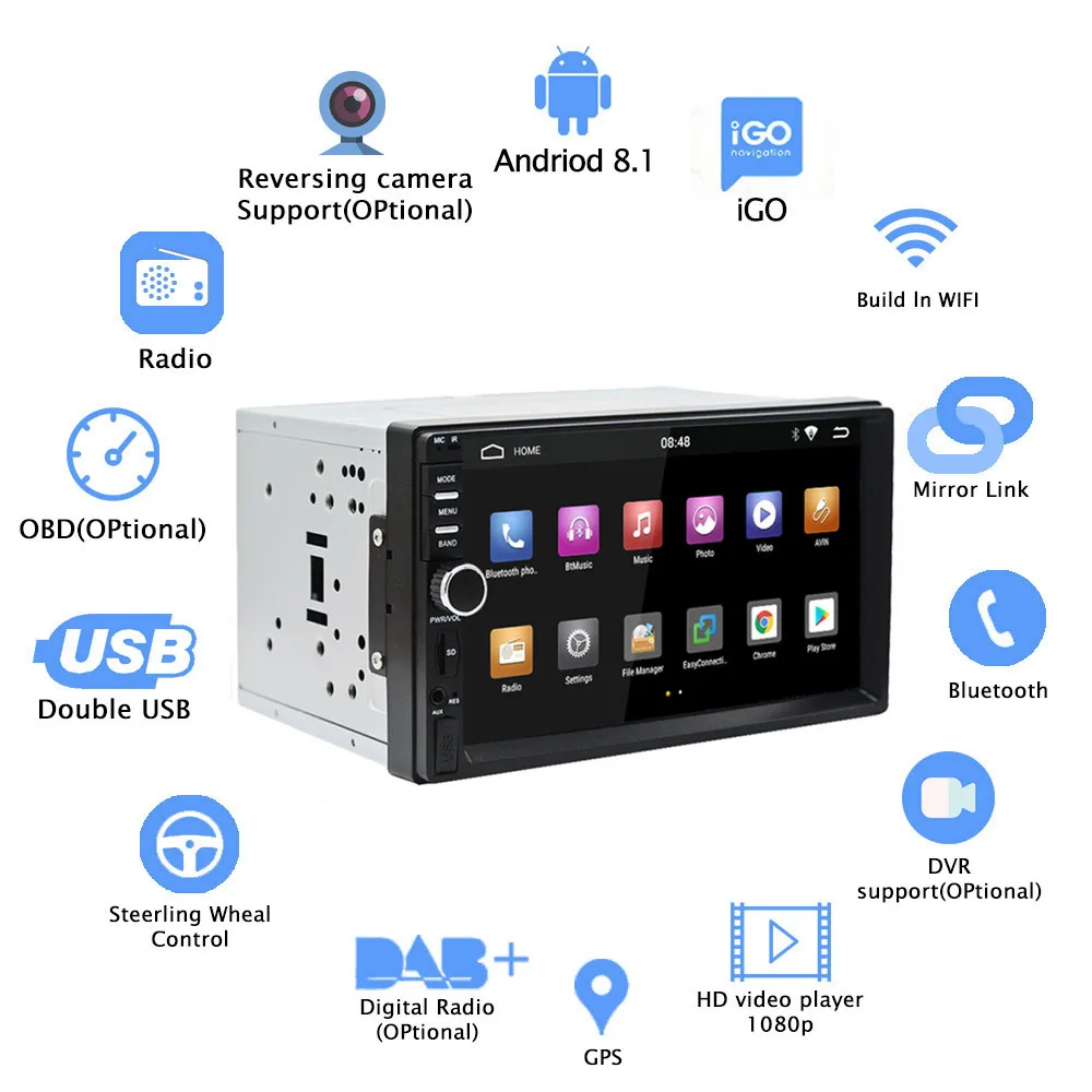 2Din Android 9 0 автомобильный Радио DVD стерео RDS Авторадио 7 &quot1024*600 сенсорный экран GPS