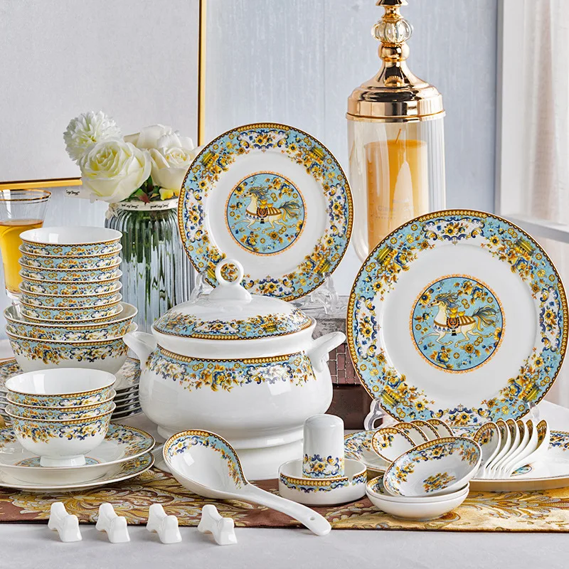

Make a Fortune Soon Ceramic Bowl and Dish Set Jingdezhen Ceramic Tableware Gift Set Dishes and Plates Sets