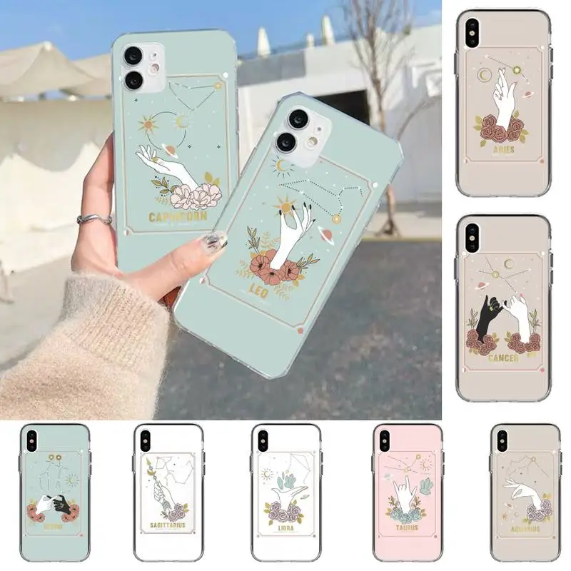 

12 Constellation Straight Edge Phone Case for iPhone 11 12 13 mini pro XS MAX 8 7 6 6S Plus X 5S SE 2020 XR
