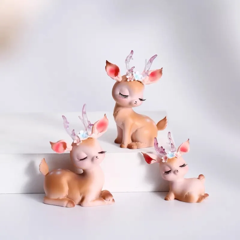 

Милые фигурки оленей, искусственная игрушка, скульптура, орнамент оленя из смолы, рождественский подарок, милый Спящий ребенок, олень, украш...