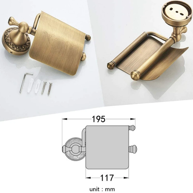 

Antique Br Bathroom Accessories Set Wall Mounted 4-Piece (Toilet Paper Holder/Robe Hook/Towel Bar/Towel Rings)-ABUX