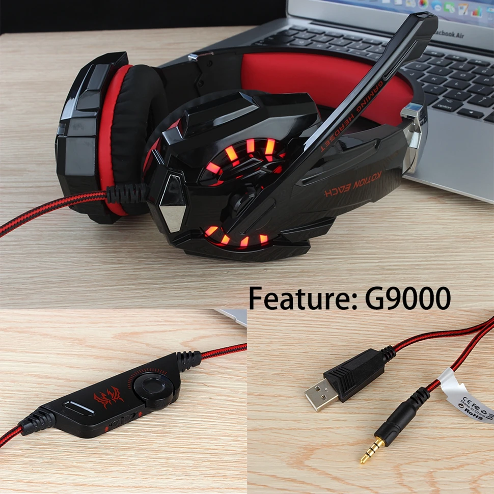 KOTION EACH G2000 G9000 игровые лучшие наушники с глубокими басами, стереогарнитура для ПК, для компьютерных игр, наушники с микрофоном, светодиодный свет