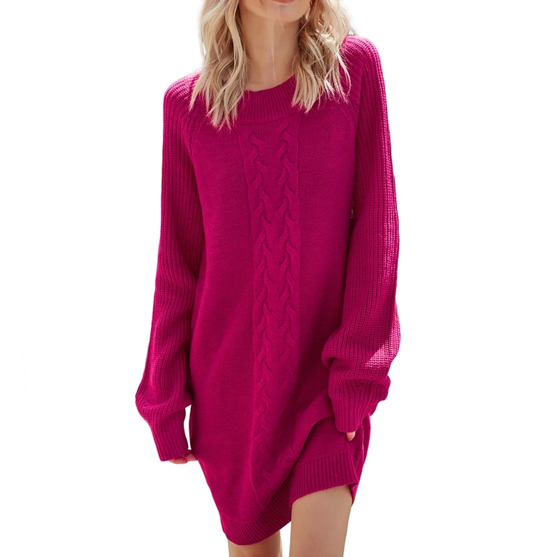 

Warm Autumn and Winter Solid Color Pattern Long Knitted Dress