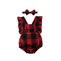 new my first christmas clothes infant baby girl plaid ruffle romper bodysuit jumpsuits headband xmas outfit