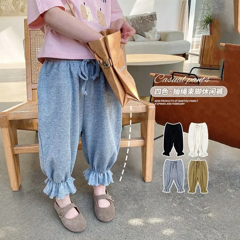 

Baby Girl Casual Pants Sportswear Loose Cotton Korea Girl Trousers Drawstring Children's Kids Pants for Girls Comfortable Bottom