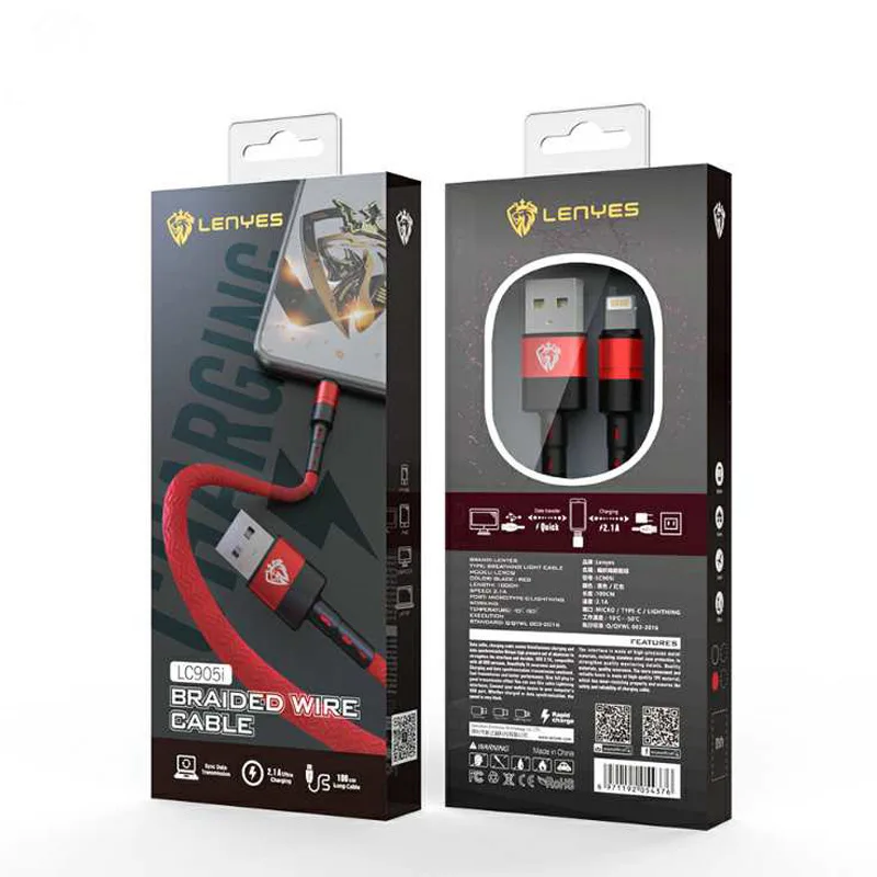 Lenyes 2.1A прочные нейлоновые кабели для всех Android iOS сплав Micro USB 100 см внешний