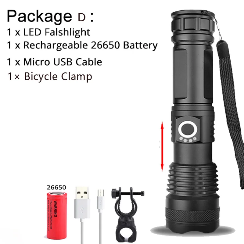 Xhp70.2 самый мощный светодиодный фонарь с аккумулятором 18650 или 26650, перезаряжаемый через usb фонарь xhp50, фонарь для охоты, кемпинга - Испускаемый цвет: D