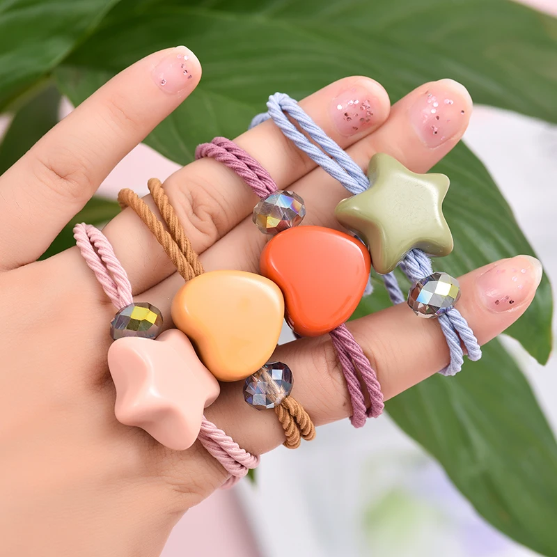 5 цветов двойные эластичные резинки для волос Macaron Love Heart женщин девочек Детская