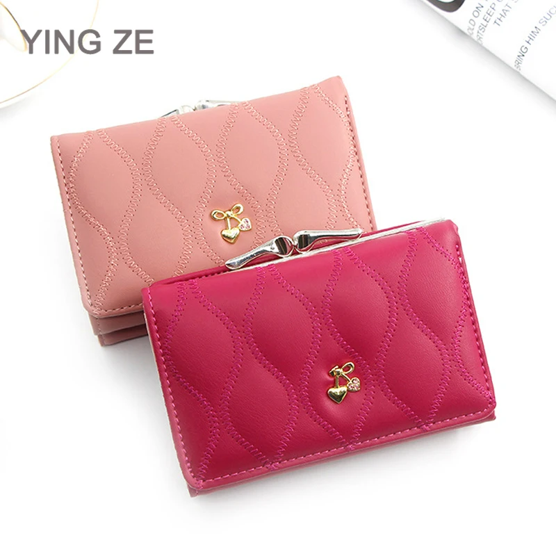 Женский мини кожаный кошелек женский короткий для монет милый с вишенкой