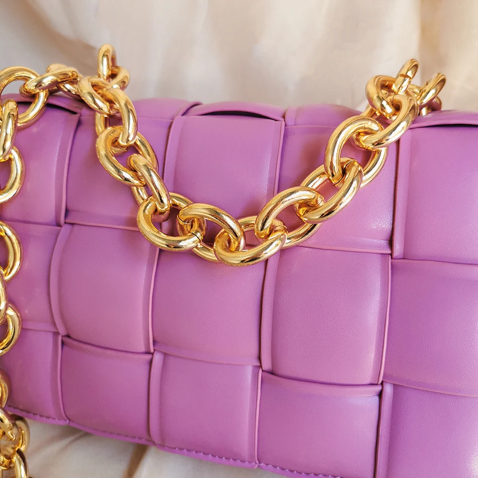 

Metal Chain Avocado Green Shoulder Bag Women 2020 New Designer Woven Small Square Crossbody Bag Female Fashion Purse Top Quality