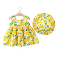 baby dress with bucket hat new summer dresses floral girl clothes for newborns infant kids clothing princess birthday party gift