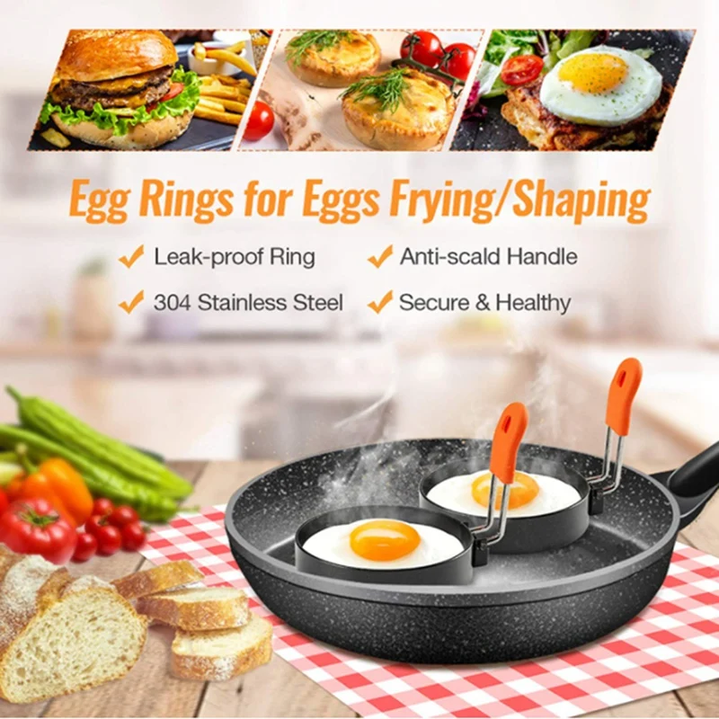 Кольца для яиц из нержавеющей стали с противоскользящей ручкой и масляной щеткой
