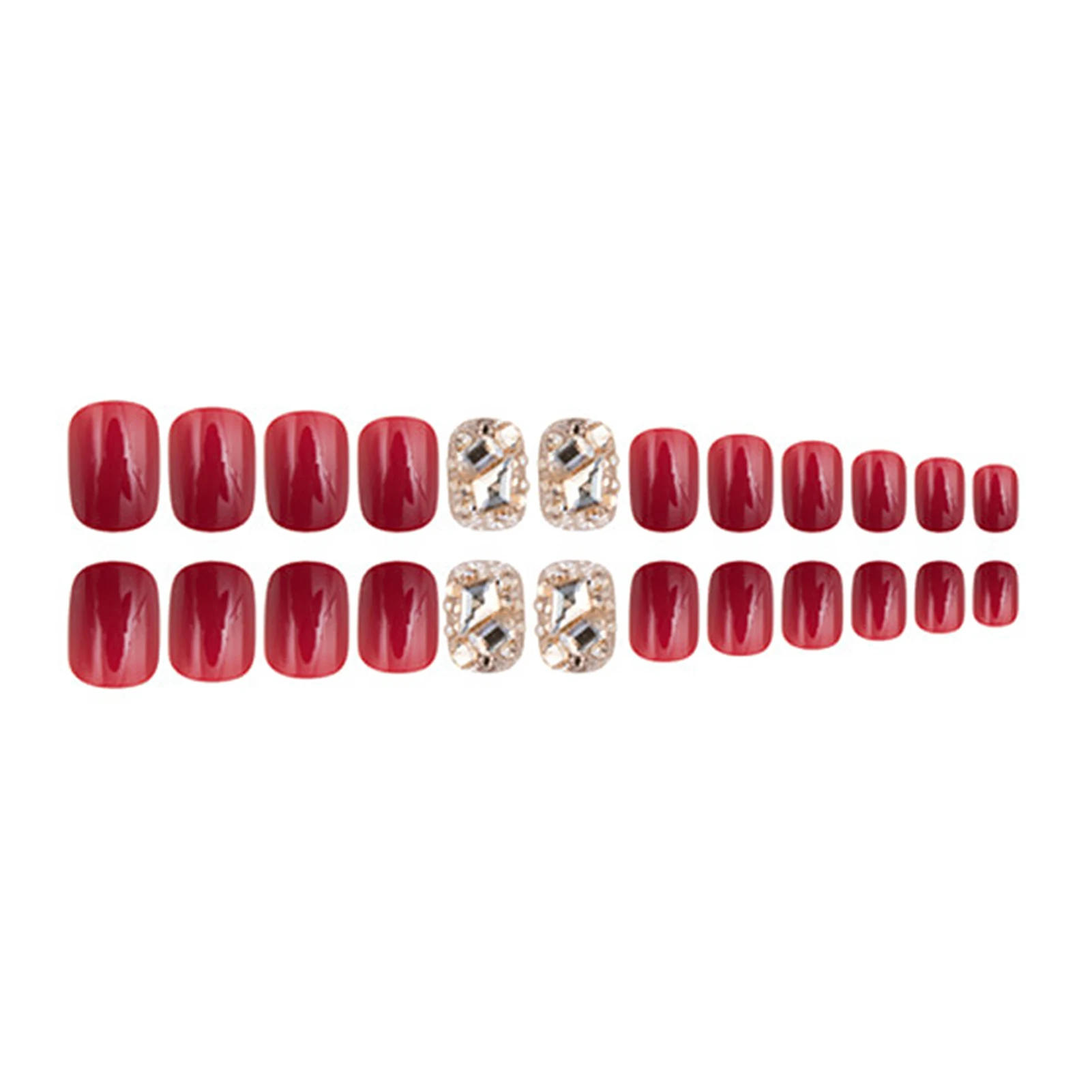 

24pcs Burgundy Diamonds Wear Long Paragraph Fashion Manicure Patch False Nails Save Time Wearable Nail Patch TU45889