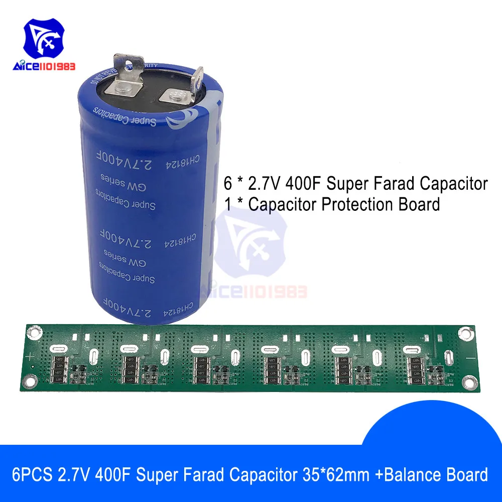 Solderless 6 шт. 2 7 в 400F 35*62 мм Плоская стопа супер фарад конденсатор низкий ESR
