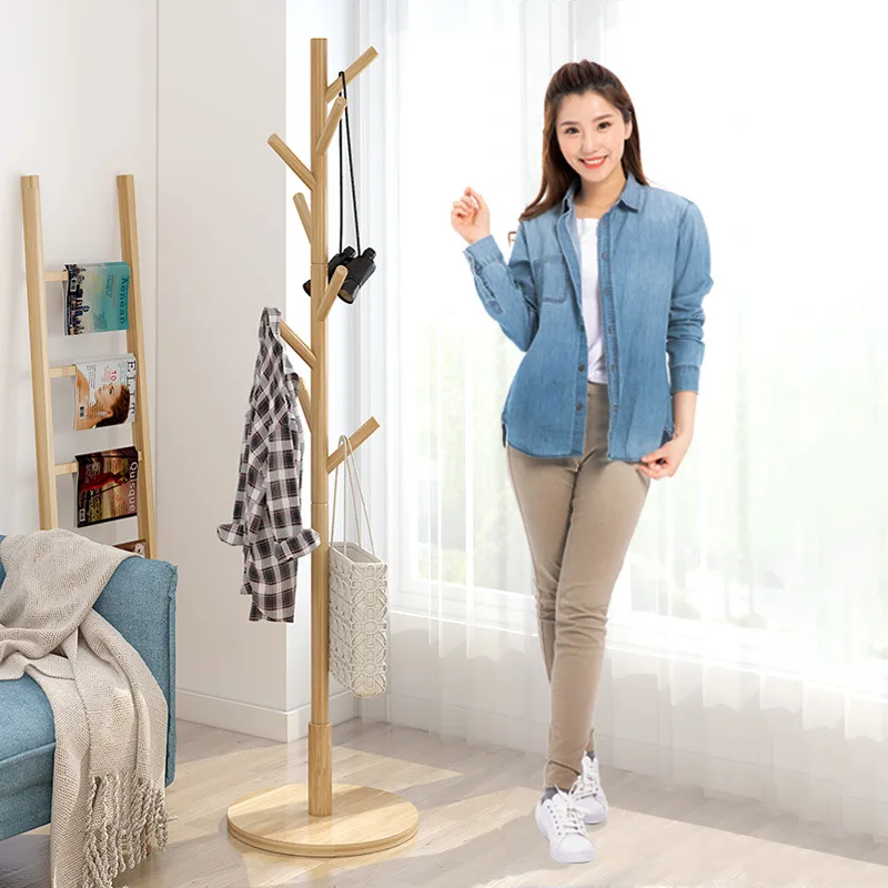 

Solid Wood Hanger Floor Standing Coat Rack Creative Home Furniture Clothes Hanging Storage Rack Wood Hanger Bedroom Drying Rack