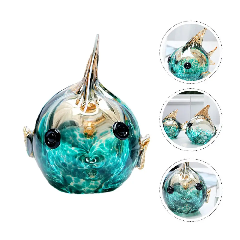 

1Pc Chic Bubble Fish Figurine Decor Home Glass Adornment Housewarming Gift Blue