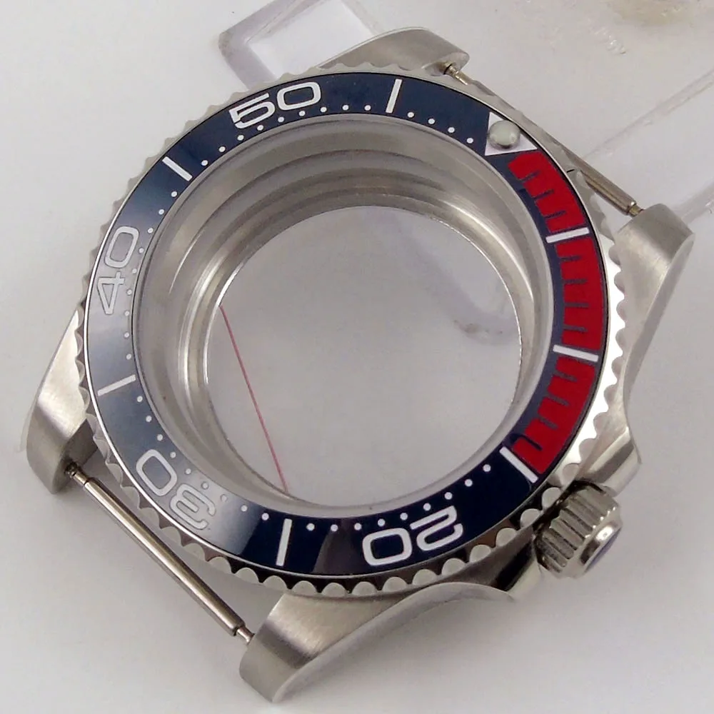 New Steel 40mm sapphire glass Watch Case for NH35 NH36 Screw Seeing Back 316L BLUE RED Insert Unidirectional Bezel Insert