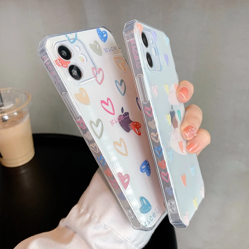Cute Love Heart Transparent Phone Case For iPhone 14 Pro Max 13 12 11 XR XS X 7 8 Plus SE 2020 Fashion Soft Silicone Clear Cover