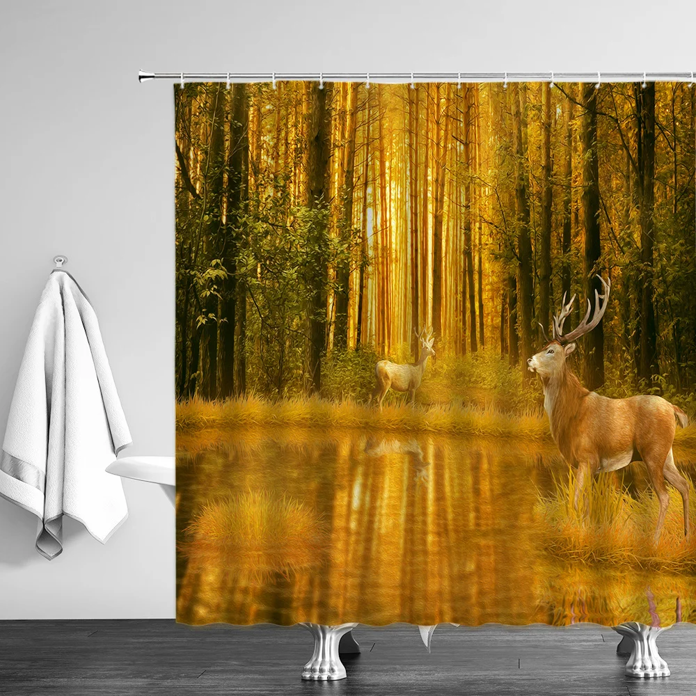 Штора для душа с природным пейзажем водонепроницаемая тканевая занавеска