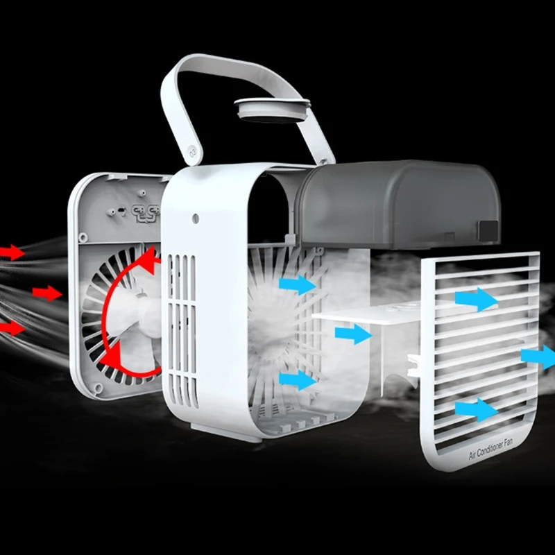 

USB Air Cooling Fan W/ Night Light Spray Humidifier Visible Water Tank Ultra-quite USB Rechargeable for Indoor Home