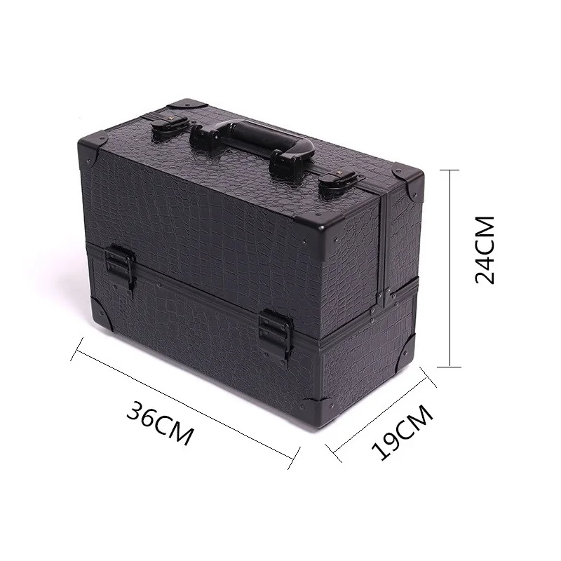 Большой черный Красота Чехол многоэтажных Макияж чемодан-органайзер чехол