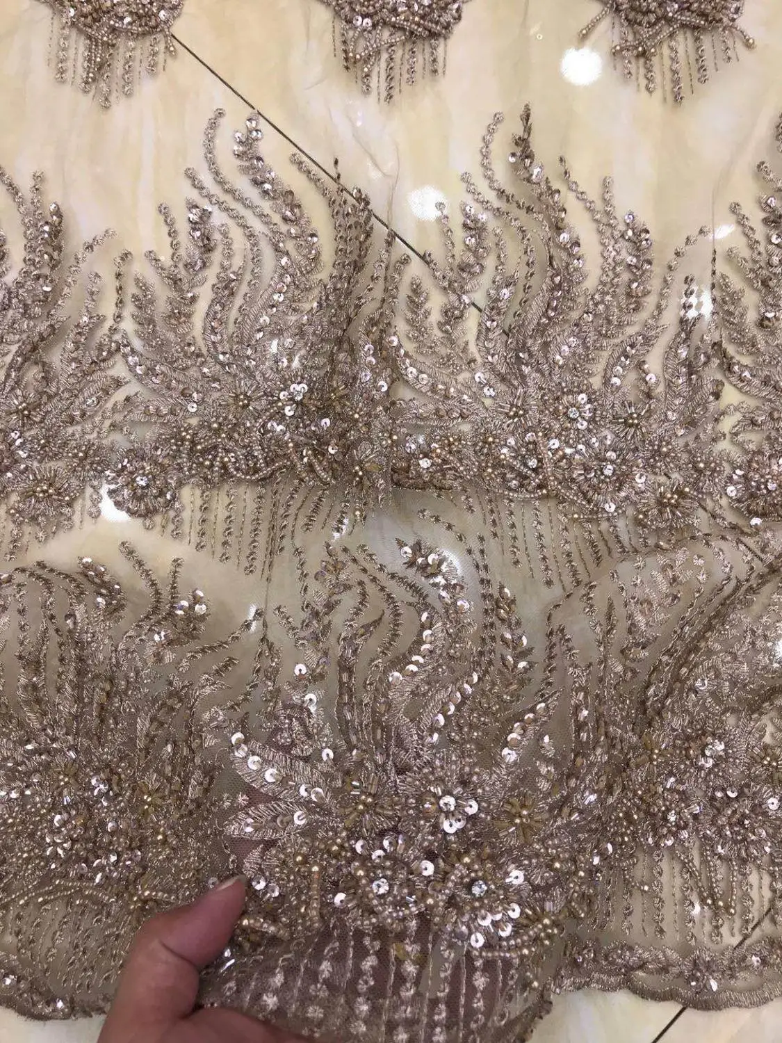 

French Nigerian Lace Fabric ZH-666828 High Quality handmade beaded Tulle African Laces Fabric