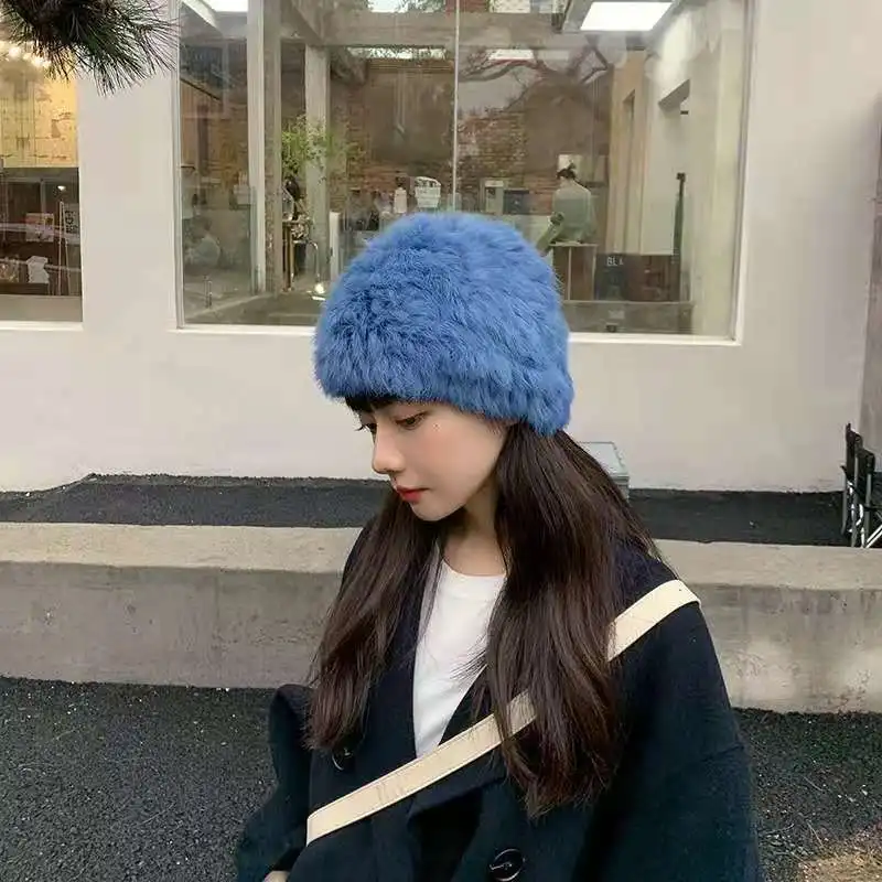 

2022 Thickened Warm Rabbit Fur Hat Beanie Hats for Women Bonnet Skullies Beanies Hip Hop Caps Chapeau Femme Luxe Hat Cap Gorros