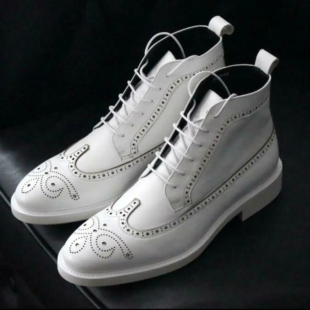 

Мужские модные кожаные повседневные ботильоны со шнуровкой, высота верха, искусственный стиль, Ковбойское платье с крыльями, резные новые ...