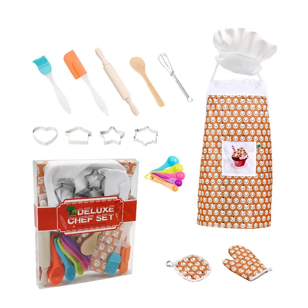 

Cute Children's Cooking And Baking Set Kids Chef Set 14 PCS Includes Apron Chef Hat Mitt Cake Mould & Utensil Easter/Chris