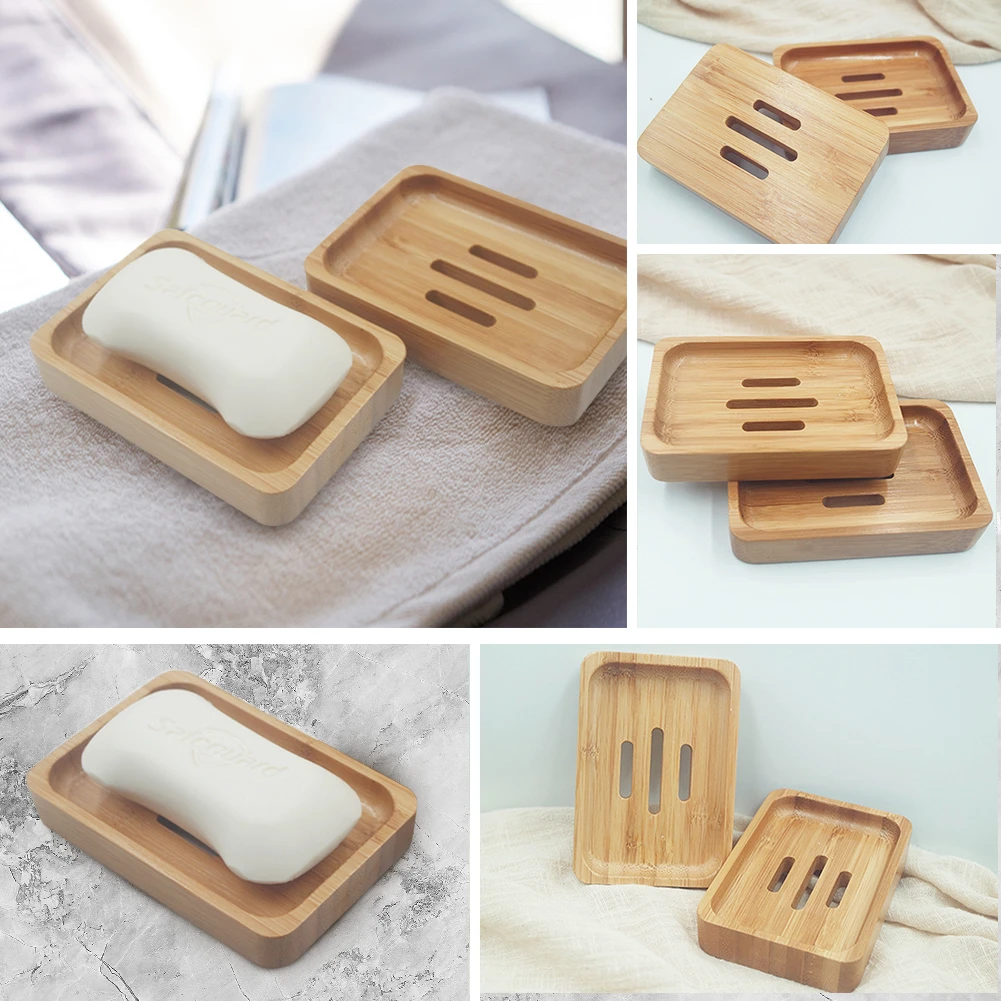 2pc Natural Bamboo Wooden Soap Tray Holder Portable Bathroom Shower Dishe Storage Container Keep Dry Rack Drain | Дом и сад