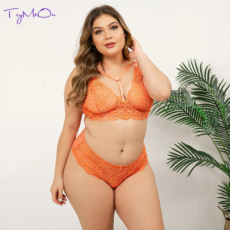 TryMeOn Холтер размера плюс женское нижнее белье сексуальные наборы полый кружевной