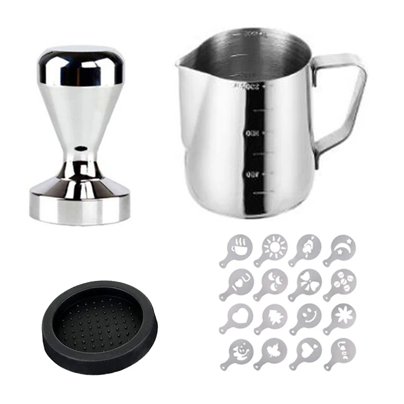 

Set of Espresso 51MM Coffee Tamper Mat Silicone Rubber Tampering Corner Mat Coffee Maker with 350ML Milk Jug Barista Set