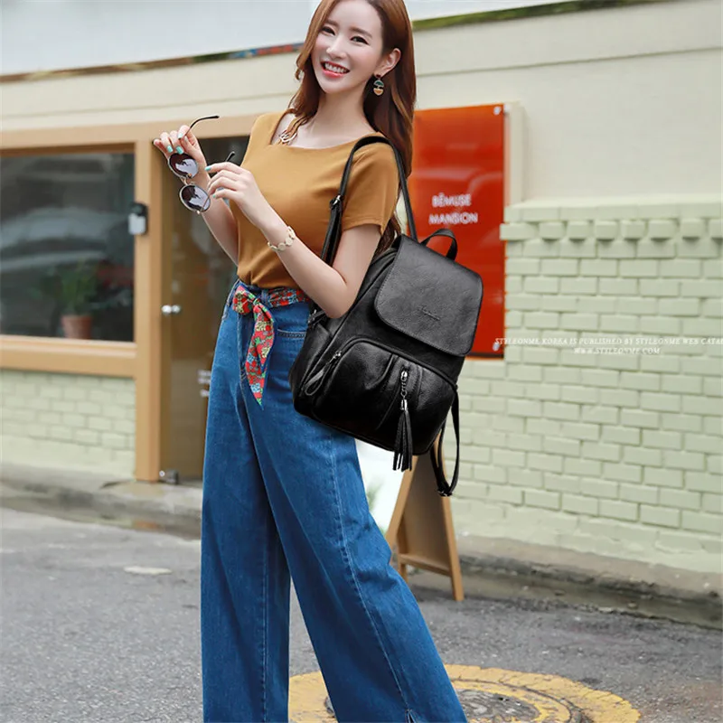 Женский кожаный рюкзак с кисточками женские школьные сумки на плечо для девочек