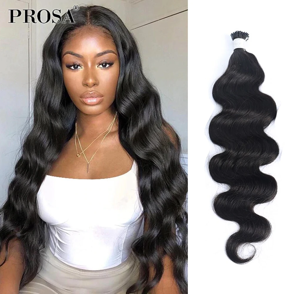 Body Wave I Tip Hair Extensions Microlinks Brazilian Virgin Hair Bulk 100% Human Hair Natural Black Color For Women Prosa Hair