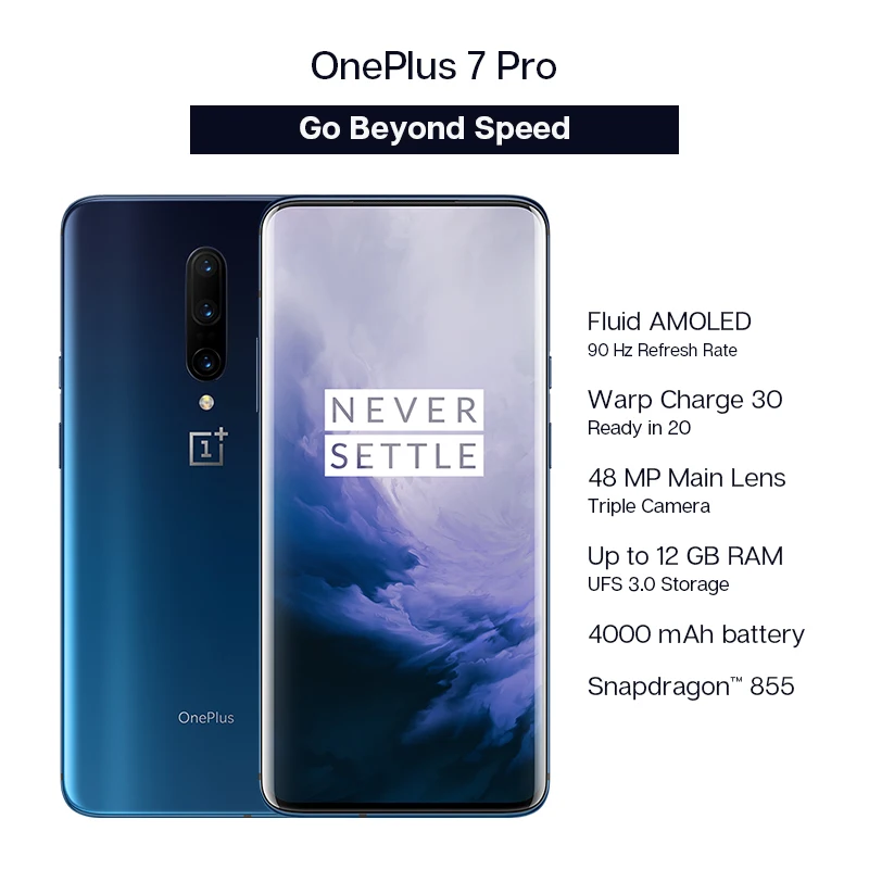 Смартфон OnePlus 7 Pro с глобальной ПЗУ 8 ГБ 256 камера 48 МП Snapdragon 855 6 67 дюйма 2K + жидкий AMOLED