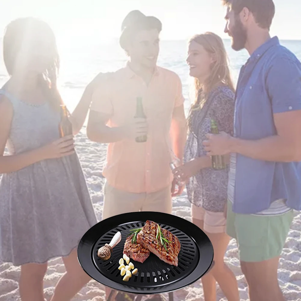 

Barbecue Tray Portable Nonstick Plate Round Smokeless Non-Stick Gas Stove Plate Barbecue Tool For Home Party Outdoor Camping