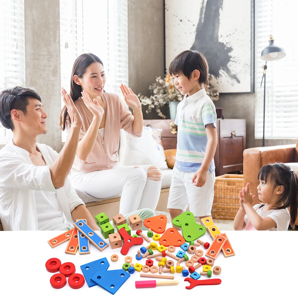 

Puzzles Child Wooden Nuts Combination Multifunctional Assembly Screw Building Blocks Toy Set Removable Montessori Screw Nuts Toy