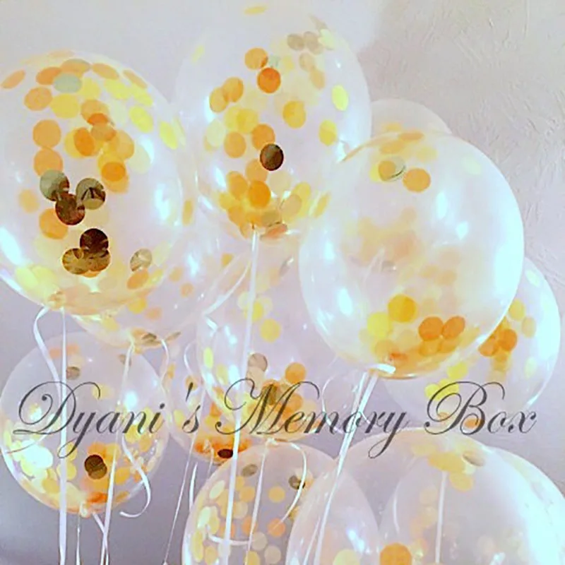 Прозрачные воздушные шары 12 дюймов латексные золотистые блестящие с конфетти