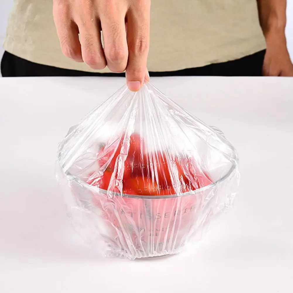 

100Pcs Disposable Food Plastic Dust Covers Fresh Keeping Bag Bowl Cover Elastic Kitchen Food Lids Dust Covers Food Storage Bag