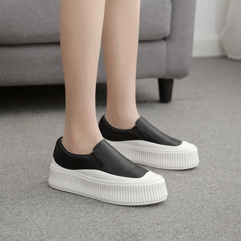 

Real Leather Casual Shoes Women Black Platform Sneakers Fashion Womens Trainers Walking Womens White Platform Shoes Woman Flats