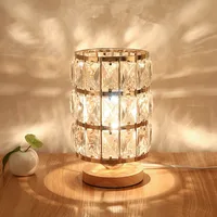 Wood Base Crystal Table Lamp Bedroom Bedside Night Light Creative Nordic Living Room Study Small Desk Lamp