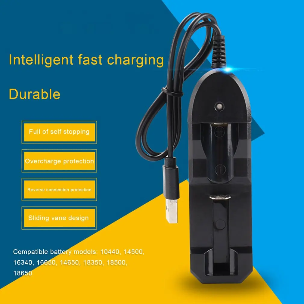 

Universal 18650 Battery Charger Single Slots Lithium Ion 16340 14500 Rechargeable Battery USB Charger DC 4.2V 1000mA Output